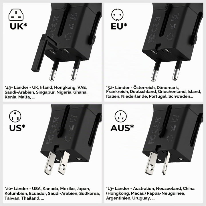Rolling Square Pocket Travel Charger – Universal-Ladeadapter mit USB-C und USB-A Buchse, perfekt für