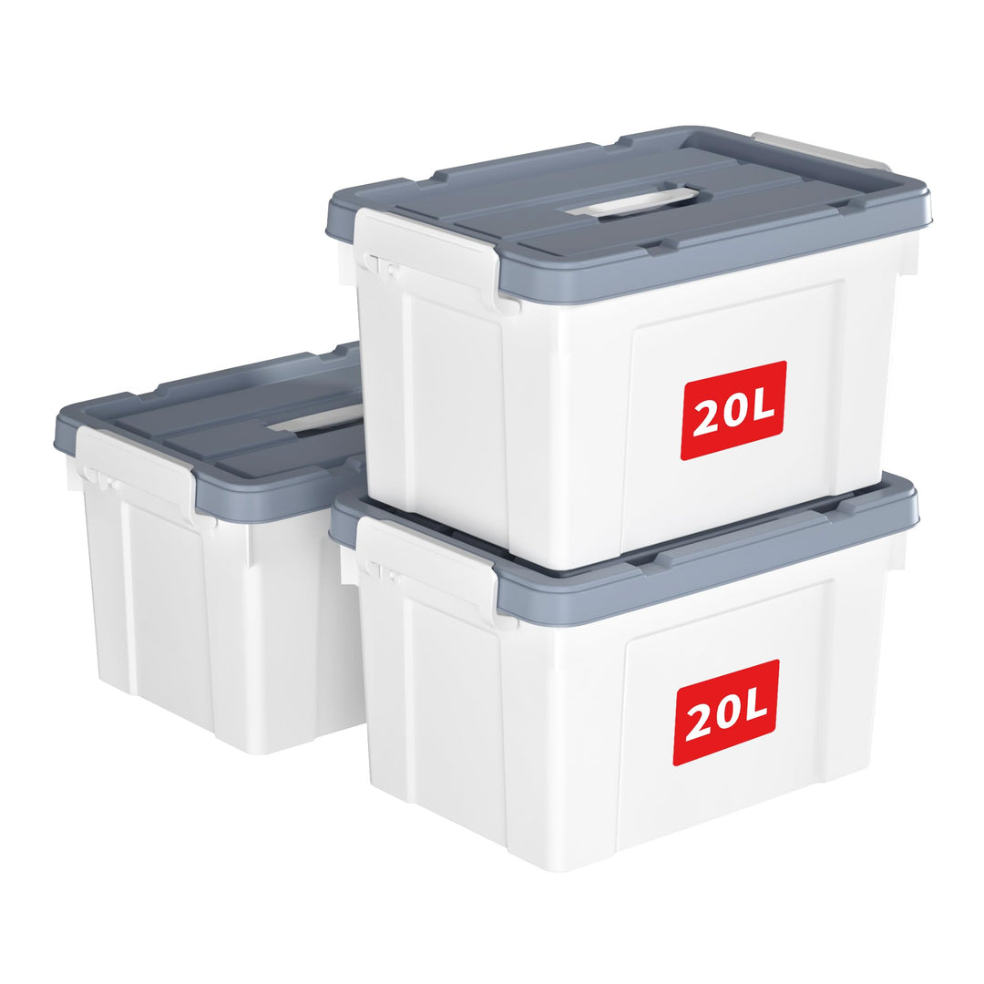 Cetomo 20L*3 Kunststoff-Aufbewahrungsbox Box mit haltbarem Deckel und Sicherheitsverschluss stapelba