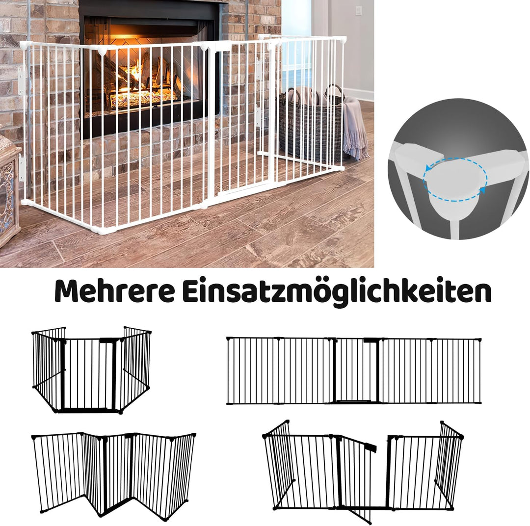 Fiqops Kaminschutzgitter mit Tür 310 cm Metall Ofenschutzgitter Laufstall Absperrgitter mit Sicherhe