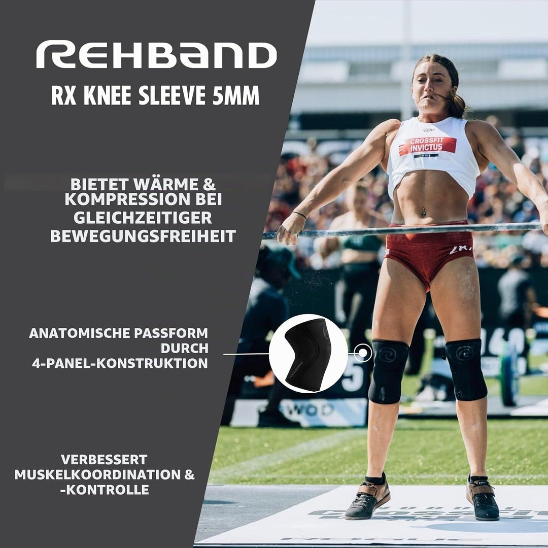 Rehband Kniebandage Kraftsport, Kniestütze für Cross Fit &amp; schweres Training, Knee Sleeve aus 5 mm N