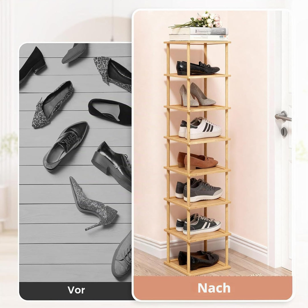Aniston Bambus-Schuhregal, 8 Ebenen, vertikales Schuhregal für kleine Räume, freistehend, hoch, schm
