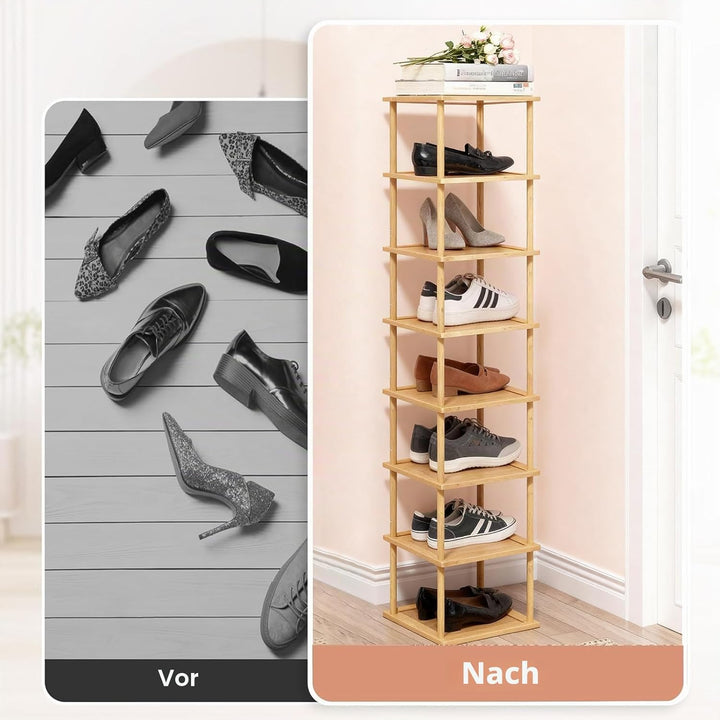 Aniston Bambus-Schuhregal, 8 Ebenen, vertikales Schuhregal für kleine Räume, freistehend, hoch, schm