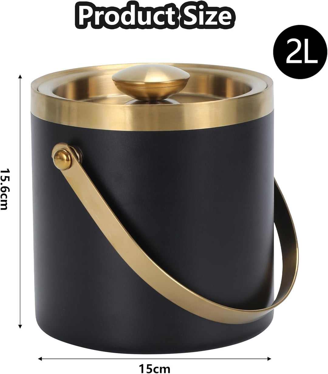 2L Eiswürfelbehälter mit Deckel, Eiskübel Edelstahl, Eisbehälter für Eiswürfel, Eiswürfelbox, Isolie