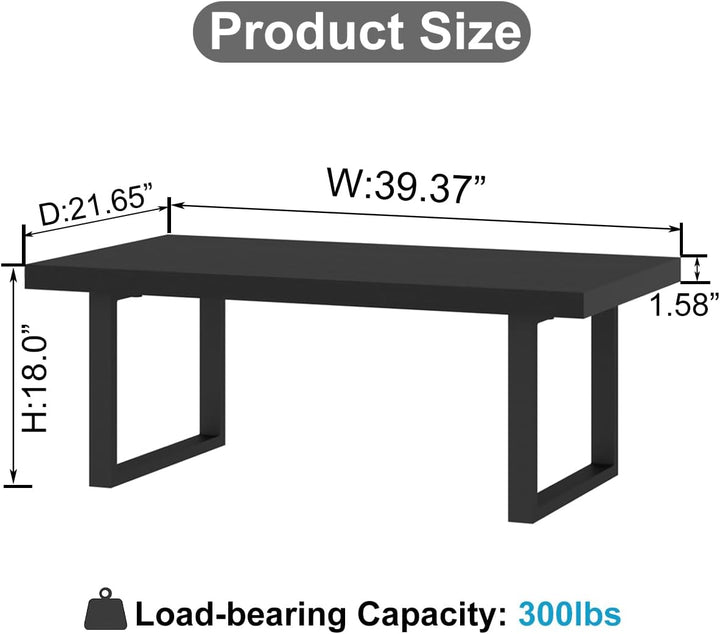 IBF Couchtisch Schwarzer Minimalistischer Industrieller Holz Mitteltisch Moderner Schlichter Rechtec