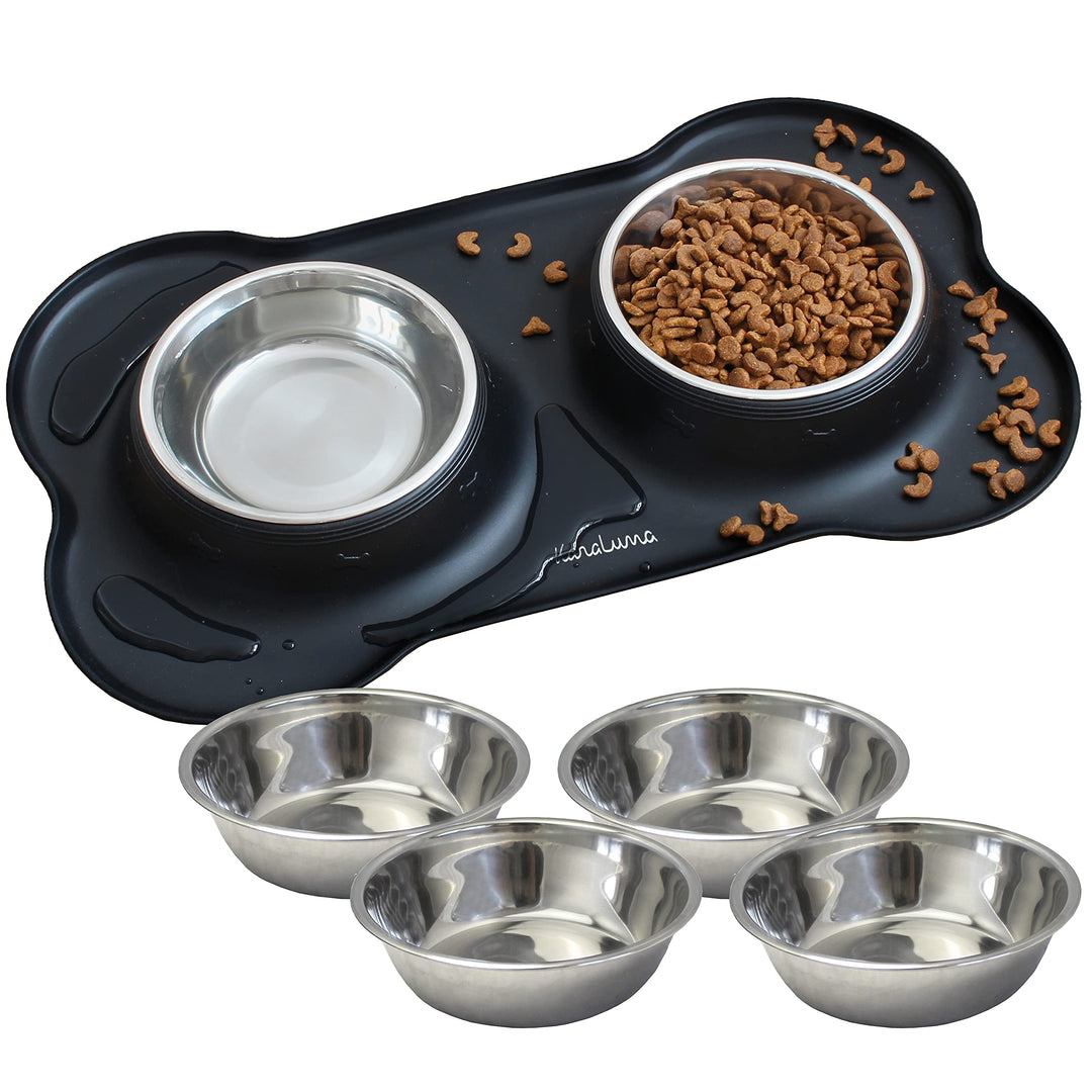 KaraLuna Napfunterlage aus Silikon mit Edelstahl Futternapf I Für Katzen &amp; Hunde I Fressnapf Katze F