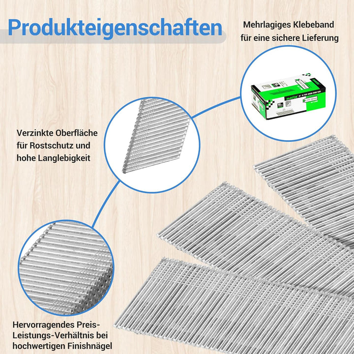 meite Gewinkelte Stauchkopfnägel, 16G / 32 mm, 20 Grad verzinkt – gewinkelte Nägel für Druckluftnagl