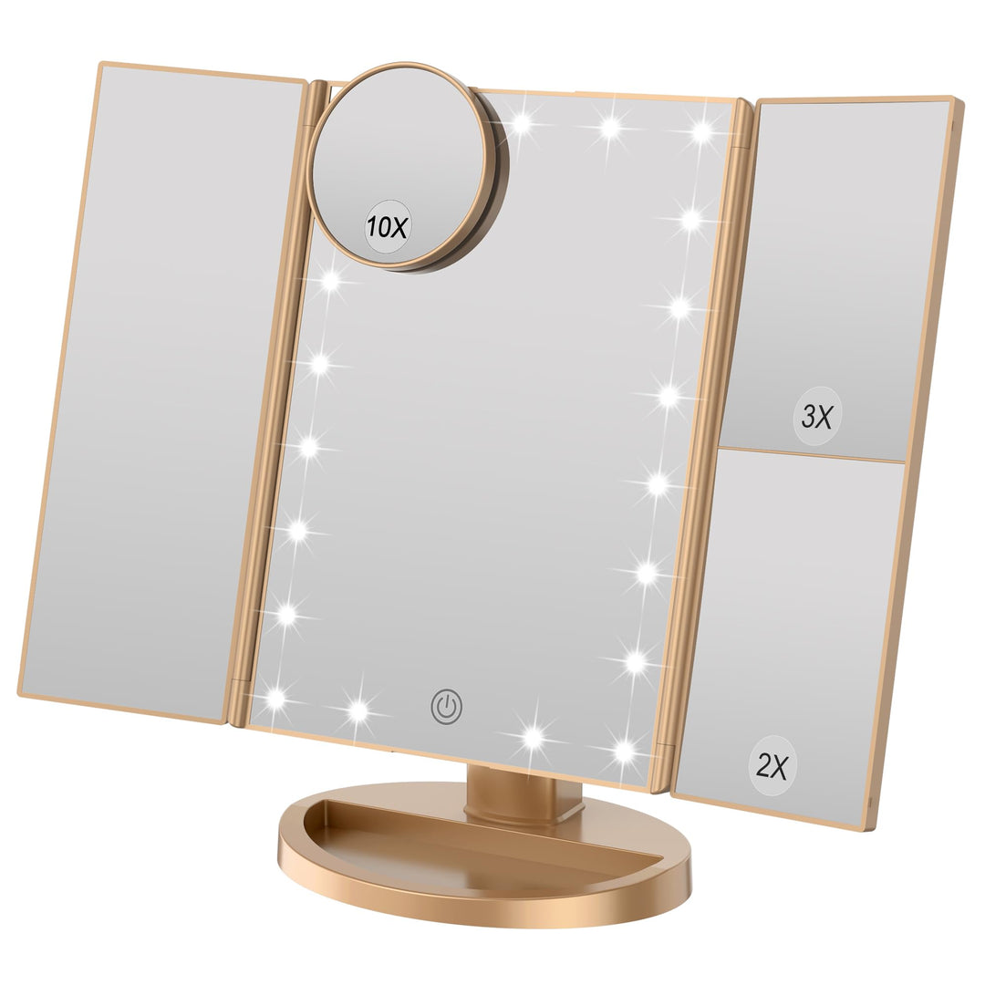 WEILY Schminkspiegel mit 2X/ 3X Vergrösserungund 21 LED Leuchten, Dual Power Supply Touchscreen Scha