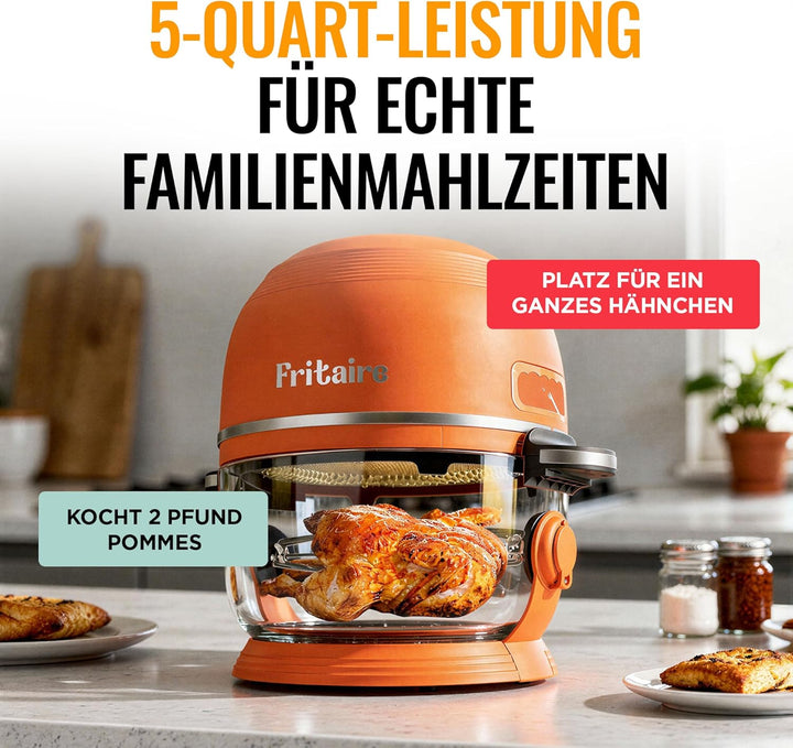 Fritaire Ungiftiger Glas-Airfryer™, 5L – 360° Sicht, Selbstreinigung, 400°F Heissluft-Vortex für gle