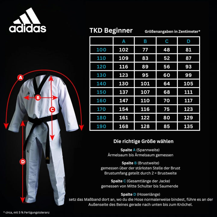 adidas Taekwondoanzug Beginner | Leichter Einsteiger Dobok für Kinder und Erwachsene | inklusive Gür