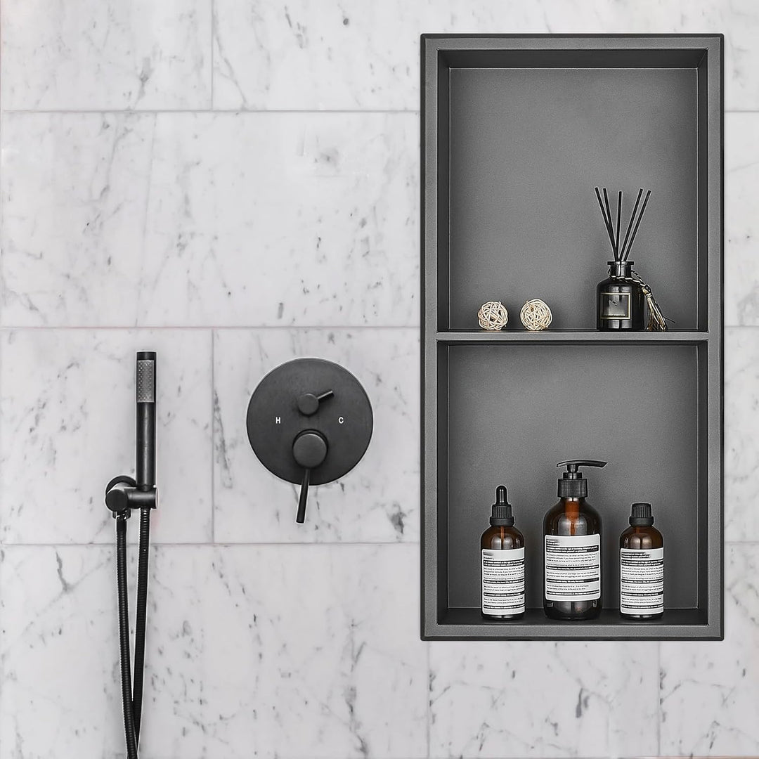 HANFU Wandnische Dusche Edelstahl, Duschnische Flexibler Einbau, Doppelregal Wandnische Dusche Lager