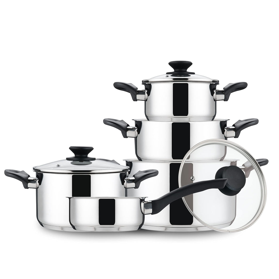 Linnuo Topfset Induktion Kochtopf Set Edelstahl Töpfe mit Glasdeckel Griff nicht heiss, Kochgeschirr