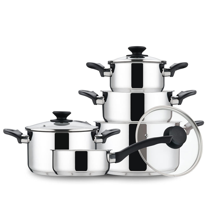 Linnuo Topfset Induktion Kochtopf Set Edelstahl Töpfe mit Glasdeckel Griff nicht heiss, Kochgeschirr