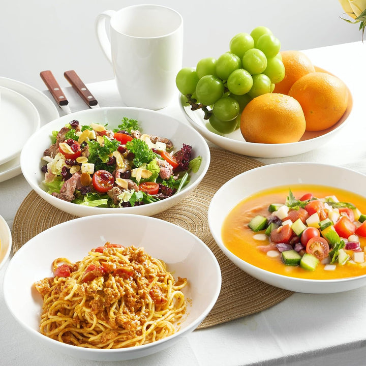1400ml Pastateller 4er Set, Weiss Porzellan Keramik Nudelteller, 25cm, 46oz | Grosse Pastaschale für