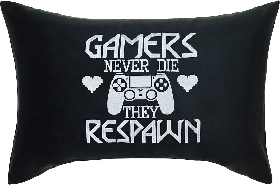 Zocker Sessel Kissen mit lustigem Spruch 40x60cm "Gamers never die - they respawn" lustiges Geburtst