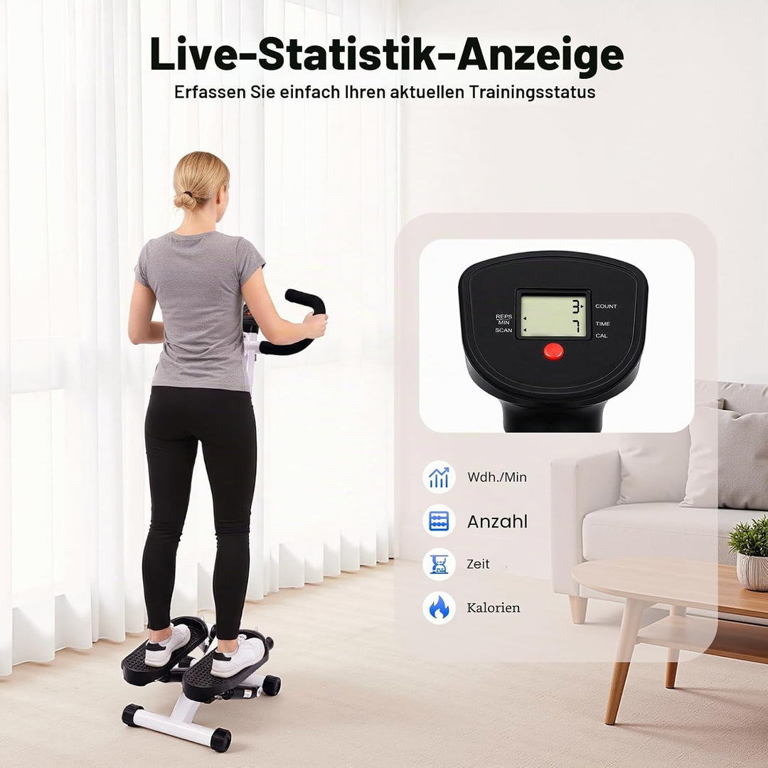 Treppenstepper, Fitness Stepper mit Lenker LED-Bildschirm Widerstandsbänder Antirutsch-Silikonmatte