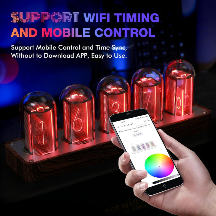 ClocTeck Nixie Röhrenuhr mit WLAN-Synchronisation, Alarm & Timer, 12/24H Display, keine Montage erfo