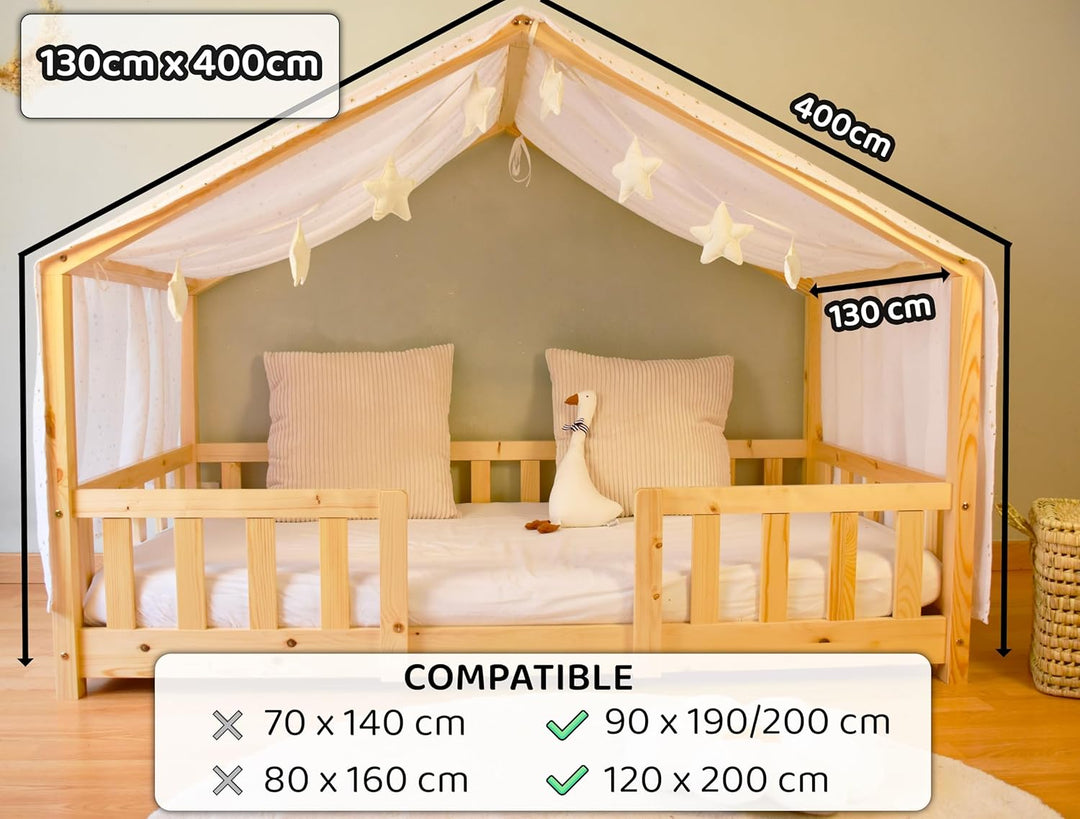 YellowNest Hausbett Himmel - 100% Baumwolle - Betthimmel Hausbett aus Musselin für Bett 90x190 & 140