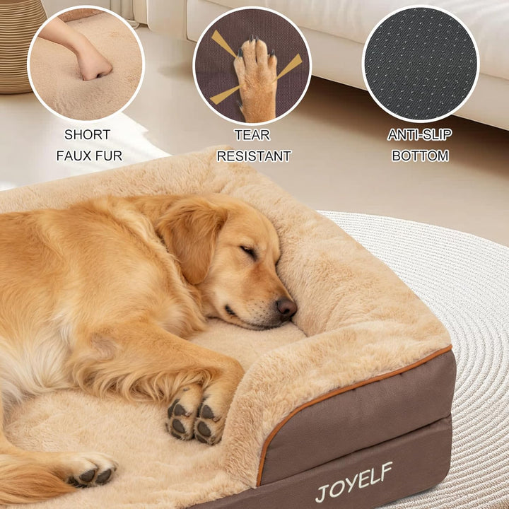 JOYELF Hundebett für grosse Hunde, Schaumstoff-Sofabett, Tierbett mit Kissen und Rutschfester Unters