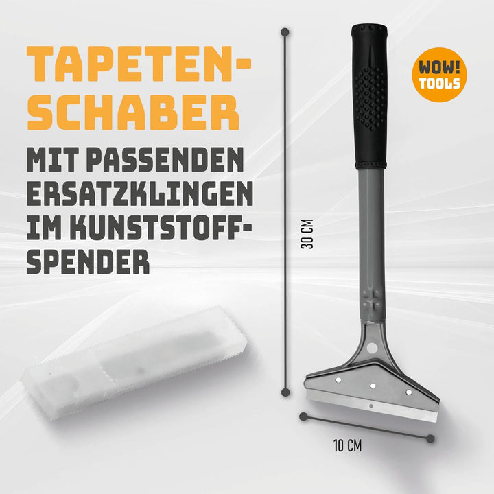 WOW!TOOLS Tapeten-Entferner-Set inkl. robustem Tapetenschaber/Bodenschaber und 5 Ersatzklingen aus g