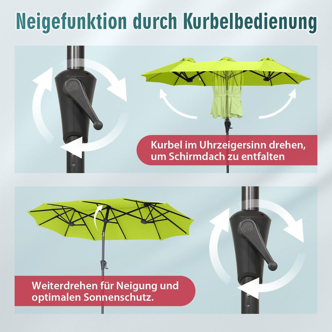 Sekey 160 × 300 cm Doppelsonnenschirm mit kurbel & Neigungsfunktion| Gross Sonnenschirm Marktschirm