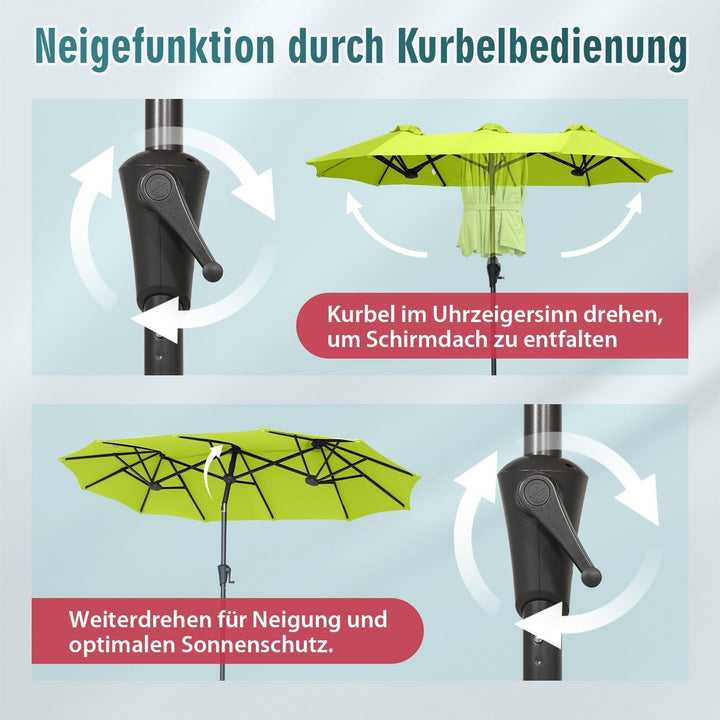 Sekey 160 × 300 cm Doppelsonnenschirm mit kurbel & Neigungsfunktion| Gross Sonnenschirm Marktschirm