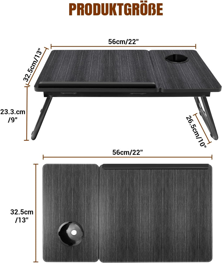 Klappbarer Laptop-Tisch mit Getränkehalter, tragbarer Betttisch für Laptop, Lesen, Essen & Arbeiten,