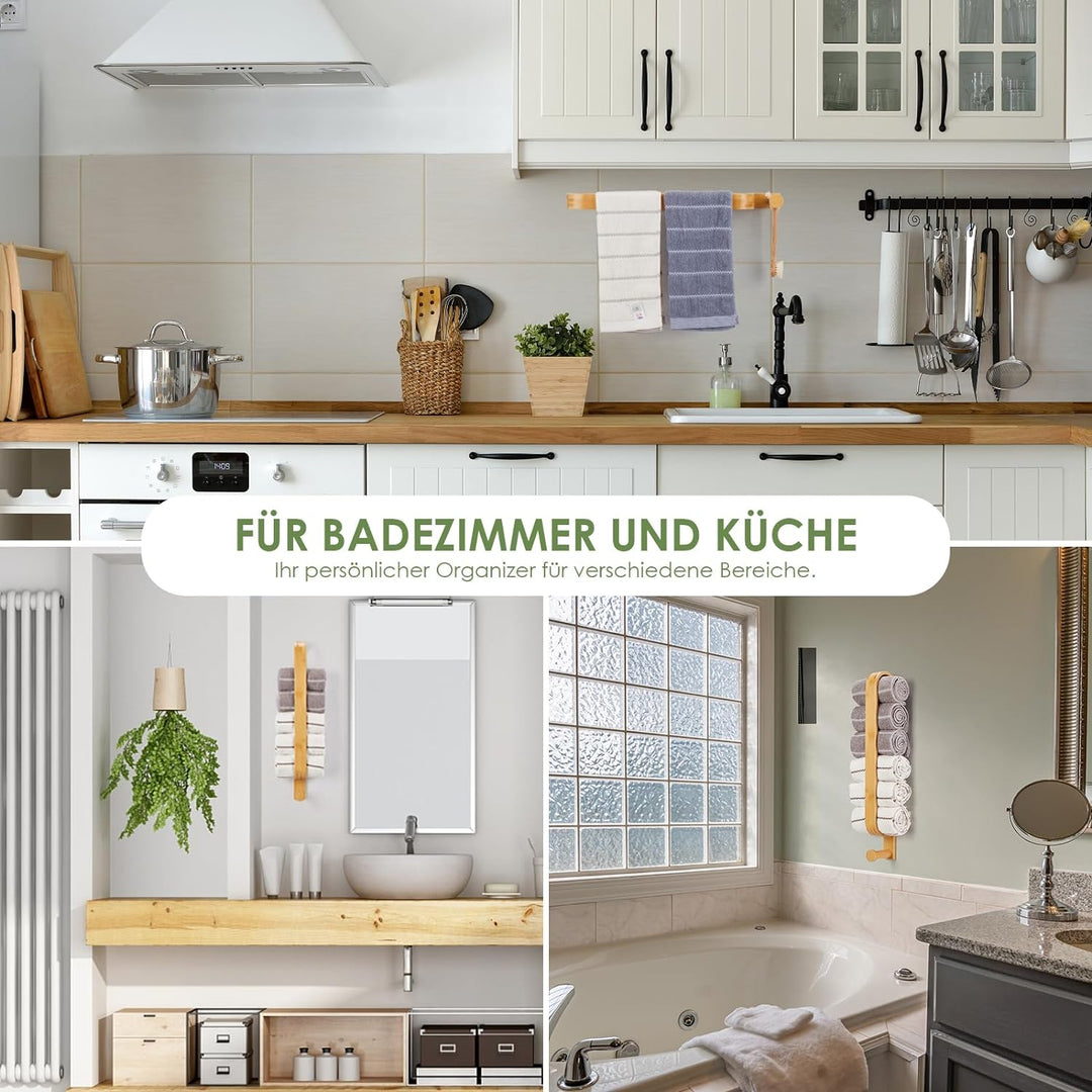 Handtuchhalter 40 cm, Bambus Handtuchstange Ohne Bohren, Handtuchregal Selbstklebend, Gästehandtuchh