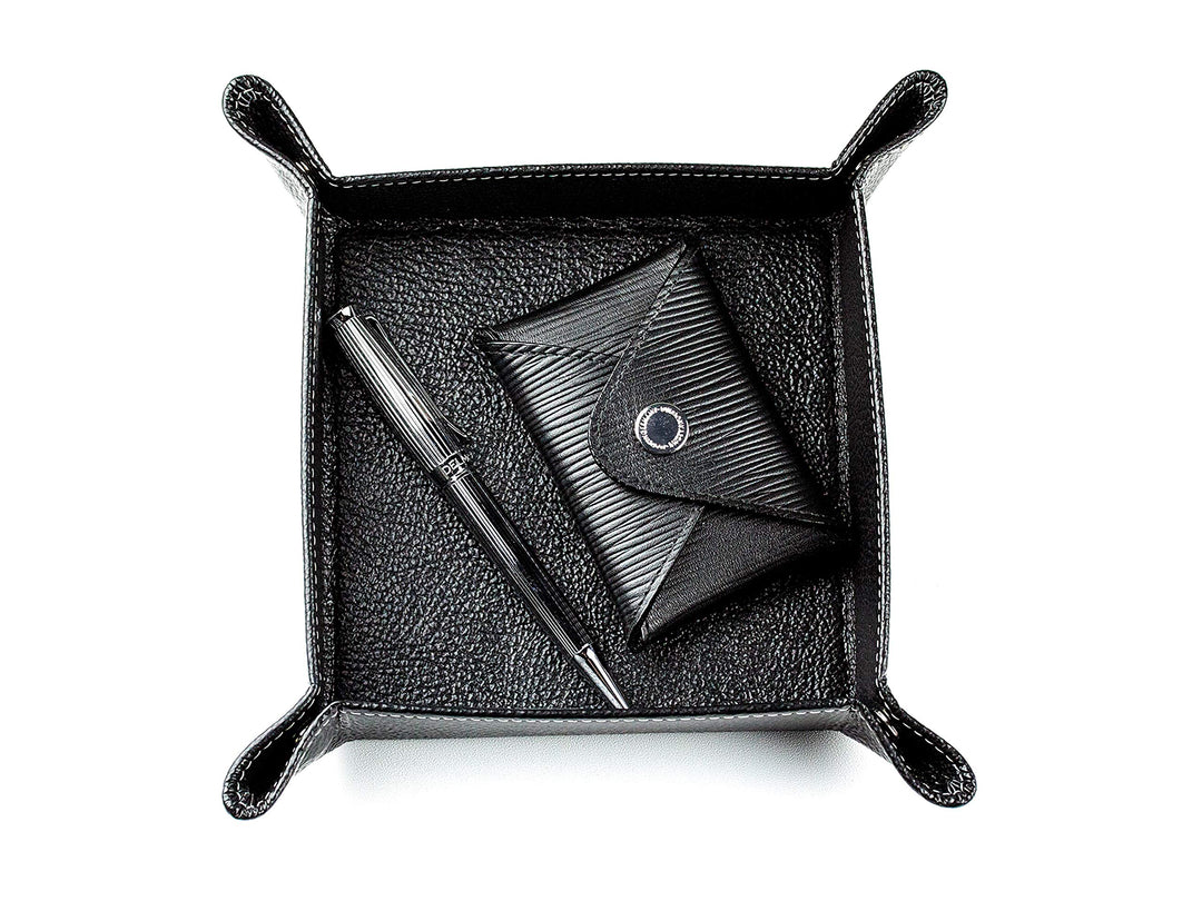 DELMON VARONE - Personalisierbarer Taschenleerer aus Premium Leder Soft Grain schwarz, Schlüsselscha