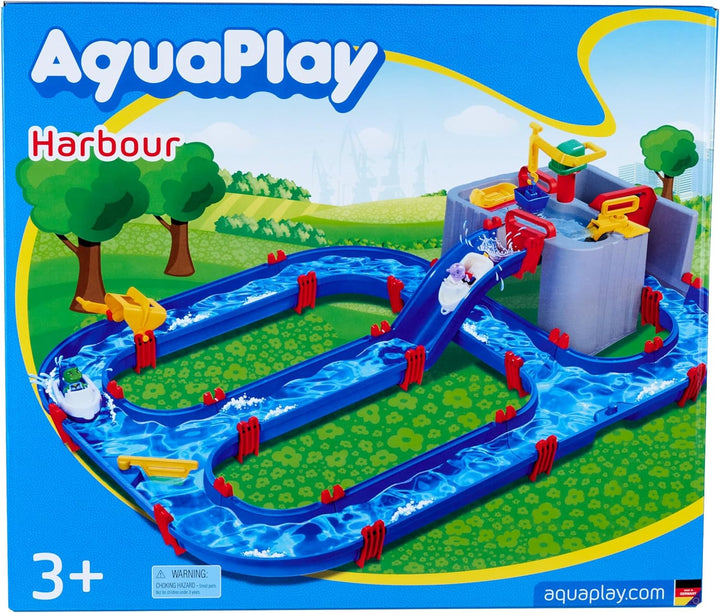 AquaPlay Harbour Wasserbahn - Outdoor-Wasserspiel mit Bahn, Booten und 2 Spiel-Figuren - Wasserspiel