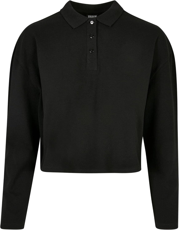 Urban Classics Damen Ladies Short Oversized Polo Longsleeve XXL Schwarz, XXL Schwarz