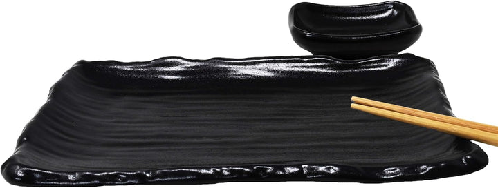 8-tlg. Sushi Geschirr Set für 2 Personen schwarz - Sushi Servierset mit 2x Sushiteller, Dip-Schälche