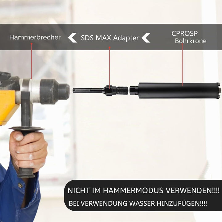 CPROSP 1¼" UNC Diamantbohrkrone mit SDS PLUS Adapter, Kernbohrkrone DM 110mm, L 420mm, Kernbohrer fü