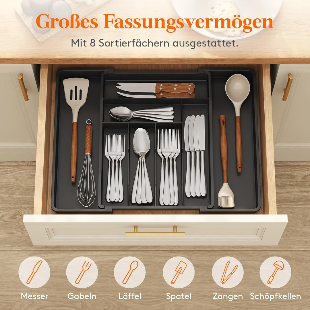 Lifewit Besteckkasten für Schubladen 40 50, verstellbarer Kunststoff Organizer Küche Tiefe 42,4 cm,
