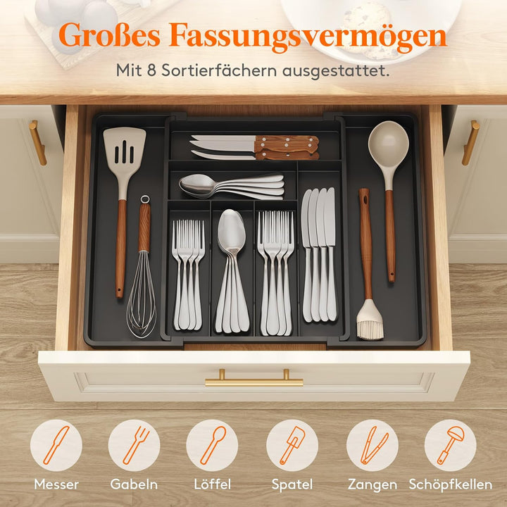 Lifewit Besteckkasten für Schubladen 40 50, verstellbarer Kunststoff Organizer Küche Tiefe 42,4 cm,
