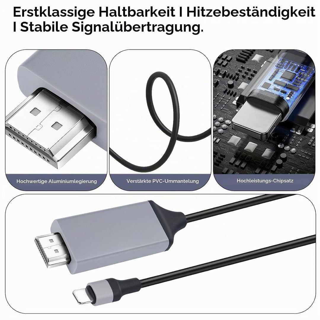 [Apple MFi-Zertifiziert] 2M Light-ning-auf-HDMI-Kabel, HDTV-Kabel für TV, 1080P Plug &amp; Play Digital-