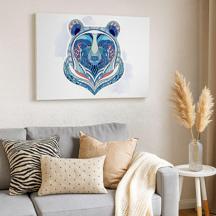 Bilder auf Leinwand 100x70cm Leinwandbild Bär Illustration Traum blumig Gross Wanddeko Bild Schlafzi