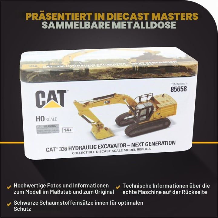 Diecast Masters 85658 - Caterpillar Kettenbagger 336 Next Gen, detailgetreues H0 CAT Baufahrzeug in
