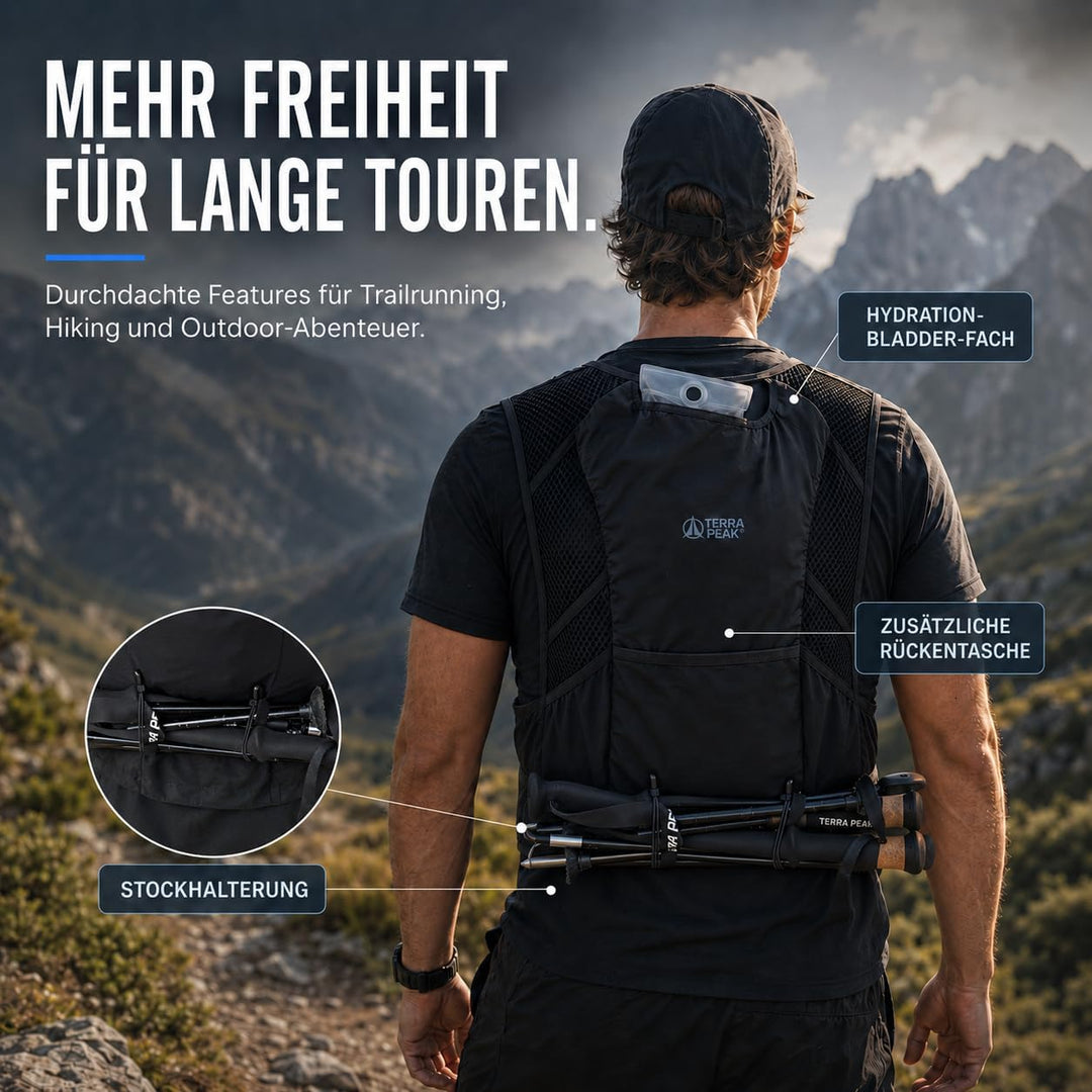 Terra Peak® VENA Laufweste 500ml Trinkflasche - Trinkweste Trinkrucksack Laufen Damen Herren S/M Sch