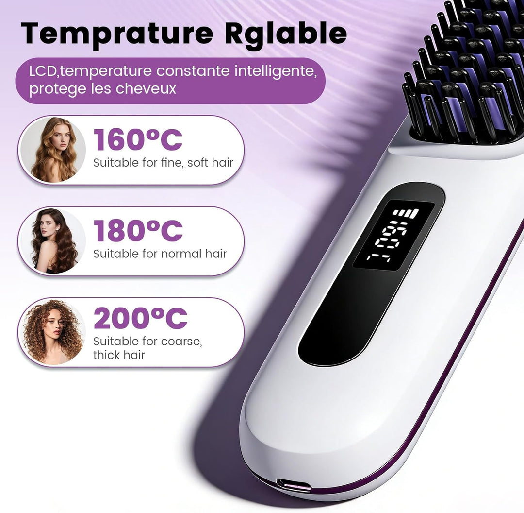 Glättbürste Kabellos Elektrisch, Tragbare Haarglätter Bürste Damen Stylingbürste für Kurze Langes Ha