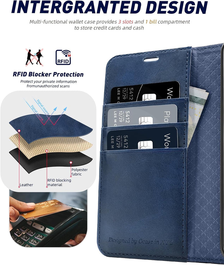 OCASE Handyhülle für Samsung Galaxy S24 5G Hülle Premium Leder Flip Klappbare Klapphülle Stossfeste