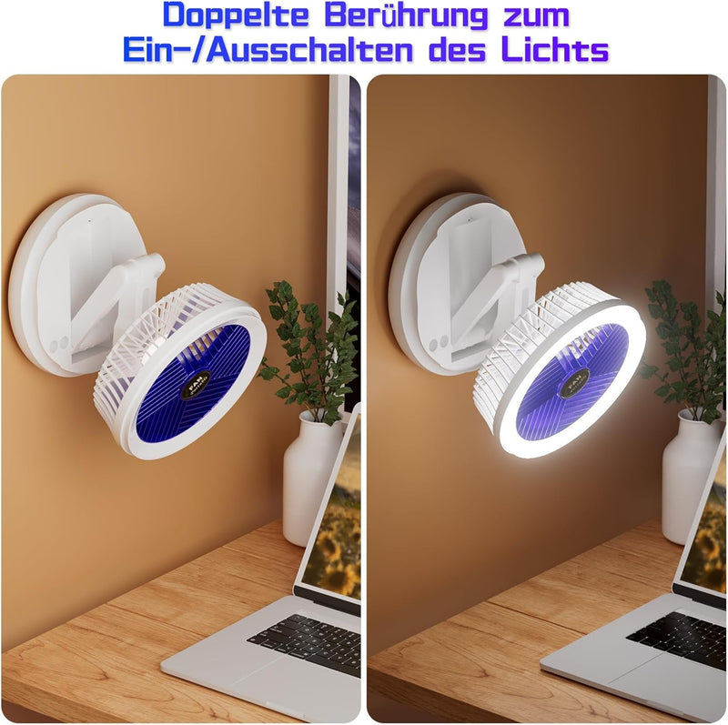 Mihoho Turbo-Ventilator,4-Geschwindigkeits-Luftzirkulator mit Licht, Akku-faltbarer Ventilator mit L