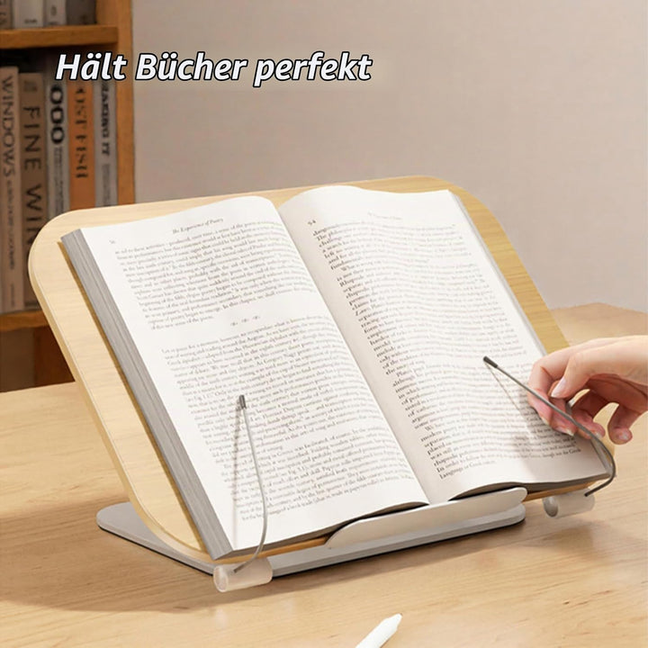 Gwezmxs Buchständer Holz, Einstellbar Buchhalter Leseständer 360° Basis zum Lesen, Faltbar Kochbuchs