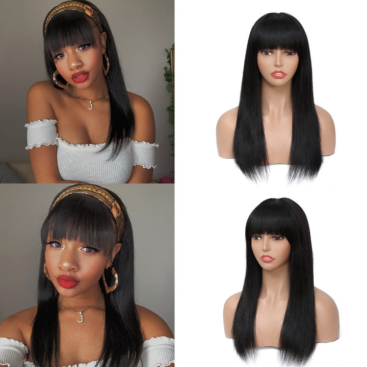 X-Tress 40cm Echthaarperücke Mit Pony Natürliche Farbe Perücke für Frauen Ohne Spitze 150% Dichte Ge