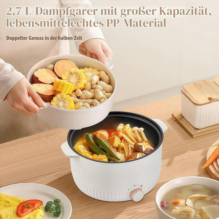 Elektrischer Hot Pot mit Dampfeinsatz, 5L Elektrische Hot Pot, 1350W Hotpot Topf, Tragbare Antihaft