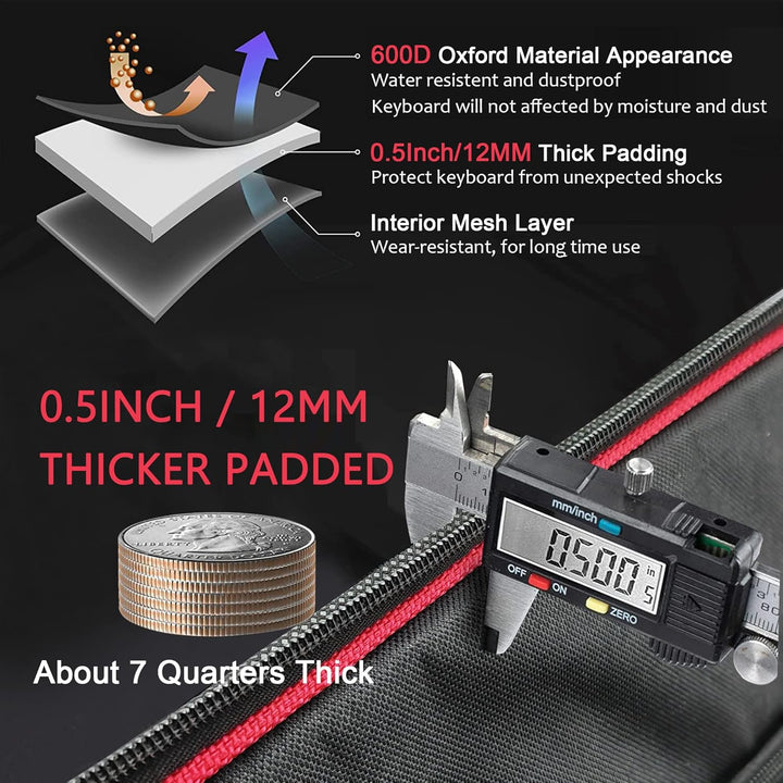 Ruibo Keyboardtasche 61 Tasten,Gigbag 600D Oxford-Tuch mit 10 mm Baumwoll-Gepolstert,Tragbar Langleb