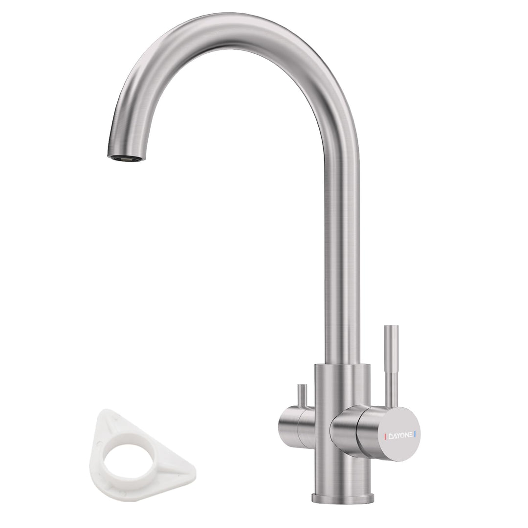 DAYONE 3 Wege Wasserhahn Küche, Trinkwasserhahn mit 2 Hebel, 360° Drehbar Wasserhahn Küche Edelstahl