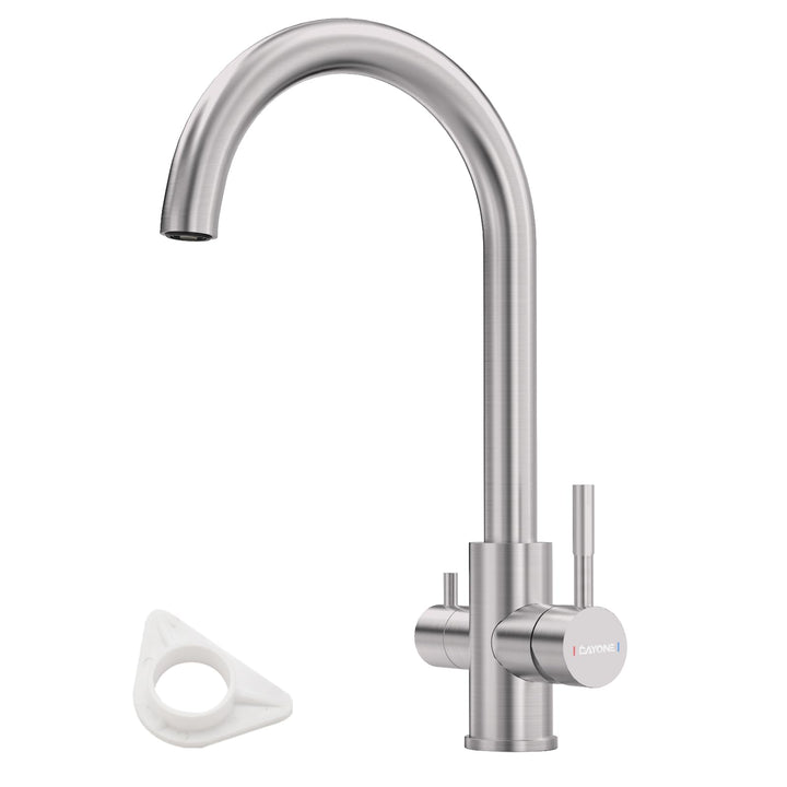 DAYONE 3 Wege Wasserhahn Küche, Trinkwasserhahn mit 2 Hebel, 360° Drehbar Wasserhahn Küche Edelstahl
