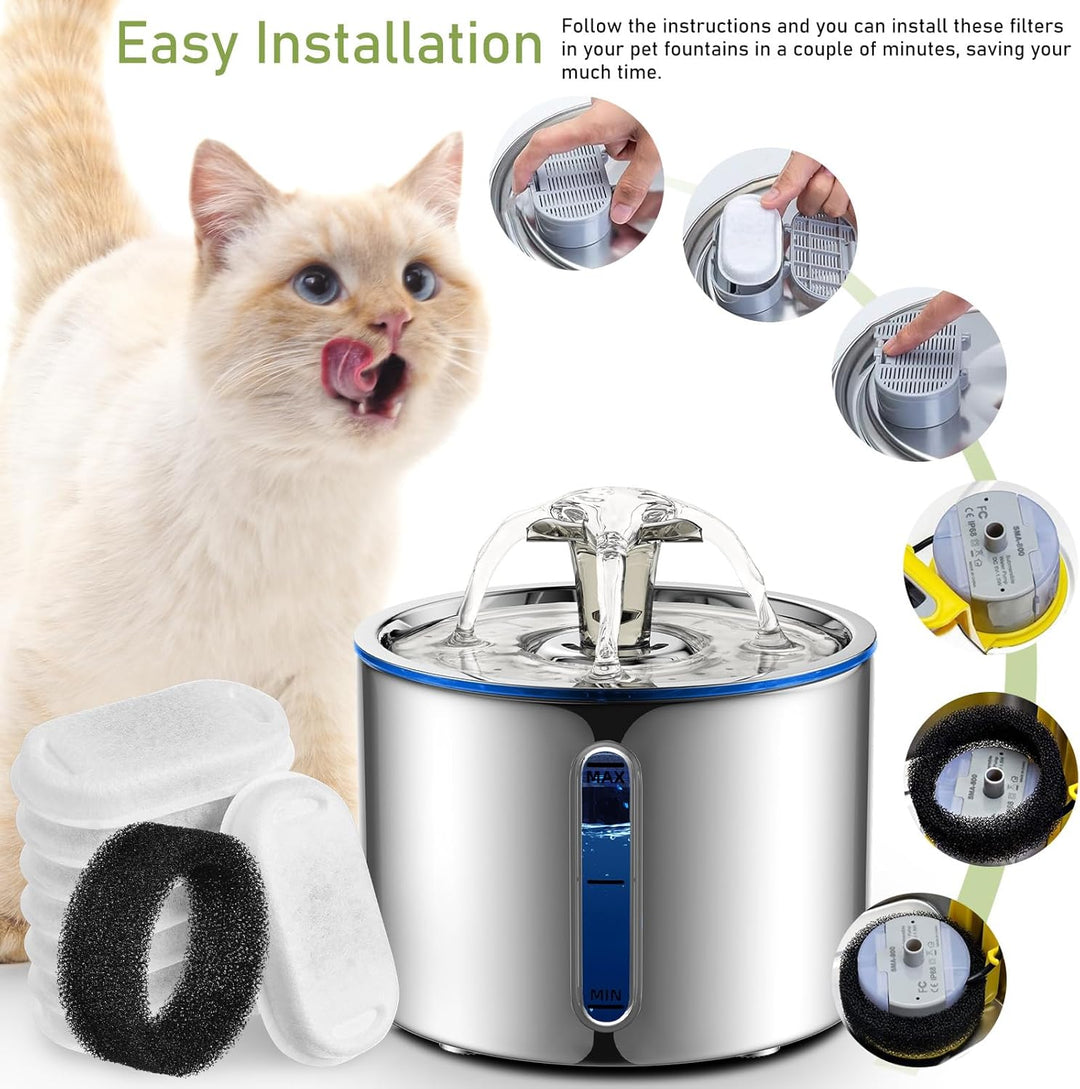 Angoily 8+8 Stück Filter Katzenbrunnen, Trinkbrunnen Katzen Ersatzfilter für 2L/3.2L/4L Edelstahl Tr