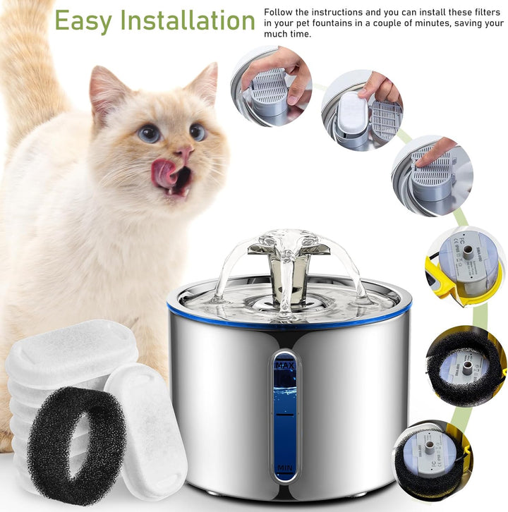 Angoily 8+8 Stück Filter Katzenbrunnen, Trinkbrunnen Katzen Ersatzfilter für 2L/3.2L/4L Edelstahl Tr