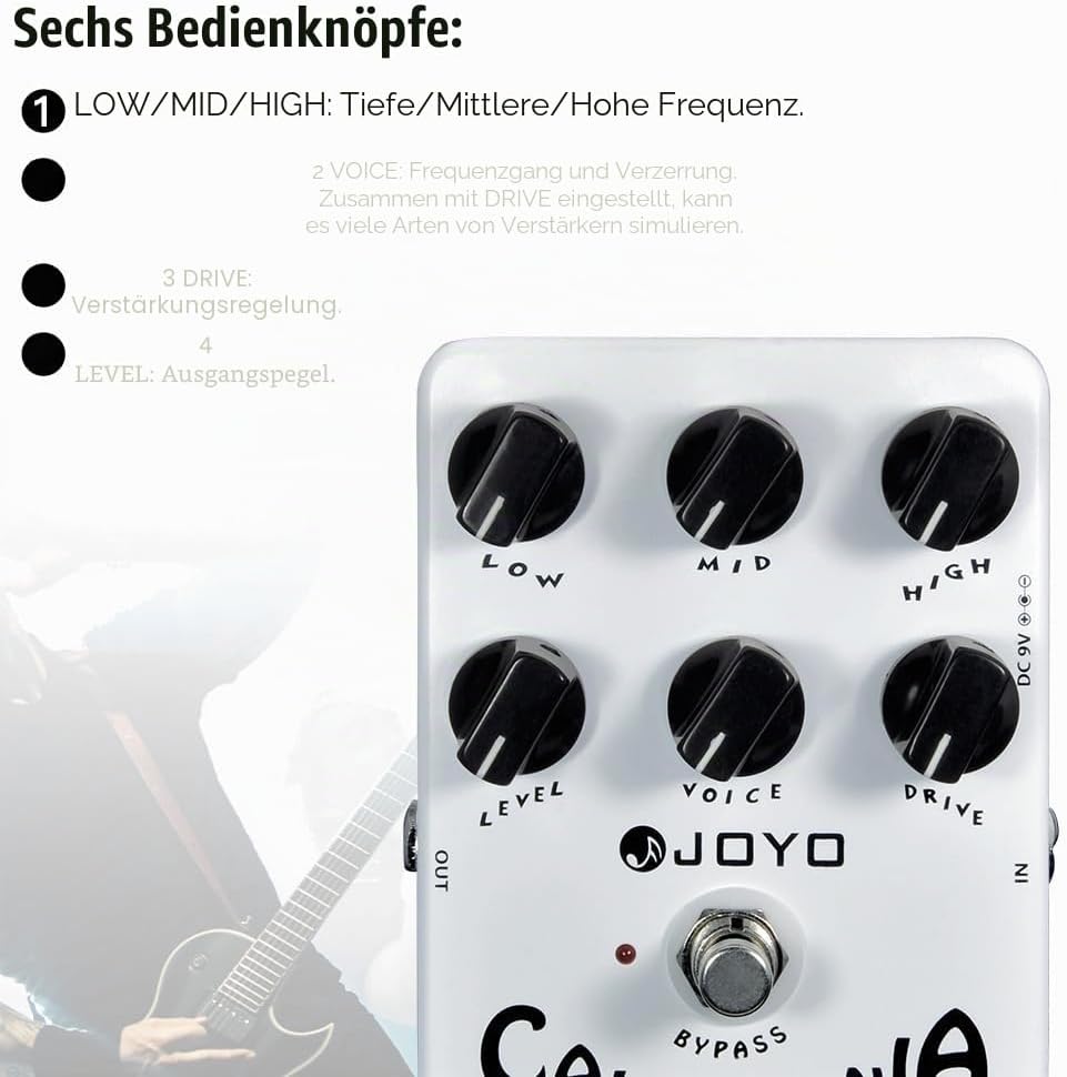 JOYO Overdrive Distortion Pedal Amp Simulator Rock-Töne von OD bis Dist für E-Gitarren-Effekt – Bypa
